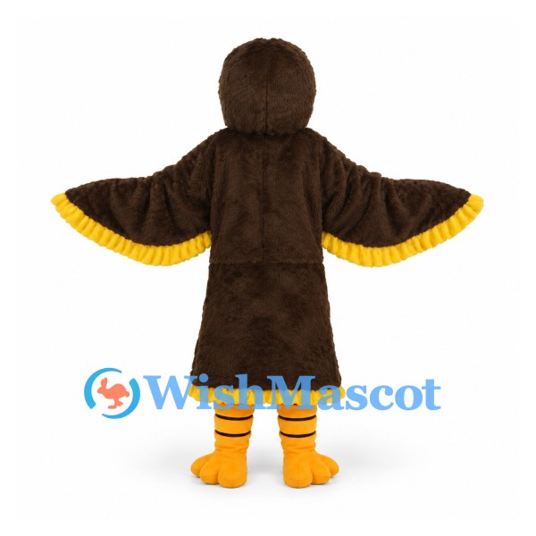 Bird Mascot Costume in Brown with Yellow Wing Trim