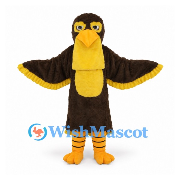 Bird Mascot Costume in Brown with Yellow Wing Trim