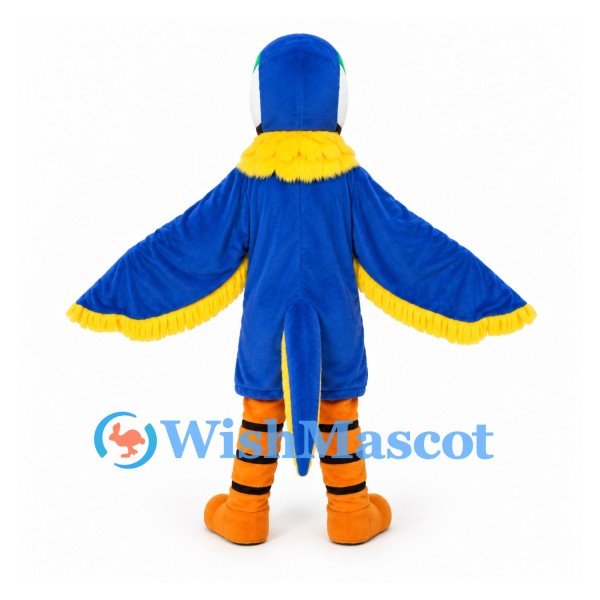 Parrot Mascot Costume in Blue with Yellow Chest and White Face