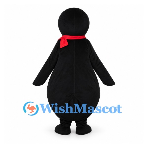 Penguin Mascot Costume with Rounded Belly and Red Scarf