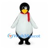 Penguin Mascot Costume with Rounded Belly and Red Scarf