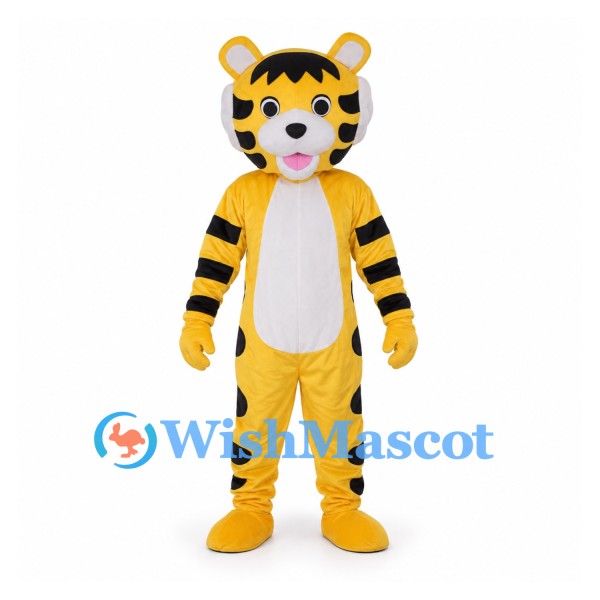 Tiger Mascot Costume in Yellow with White Belly and Black Stripes