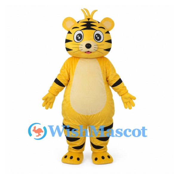 Tiger Mascot Costume in Yellow with Rounded Striped Belly