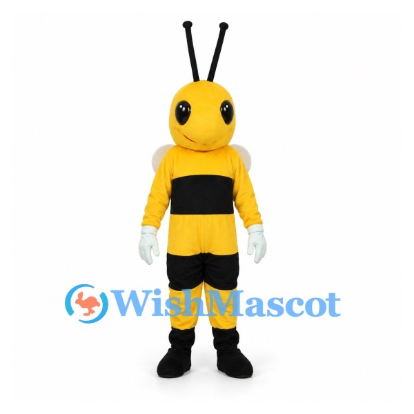 Bee Mascot Costume with Yellow and Black Body and Tall Antennae