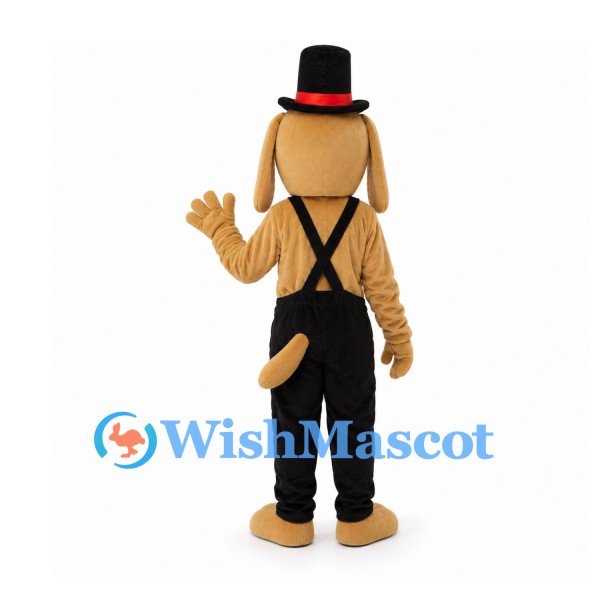 Dog Mascot Costume with Black Overalls and Top Hat