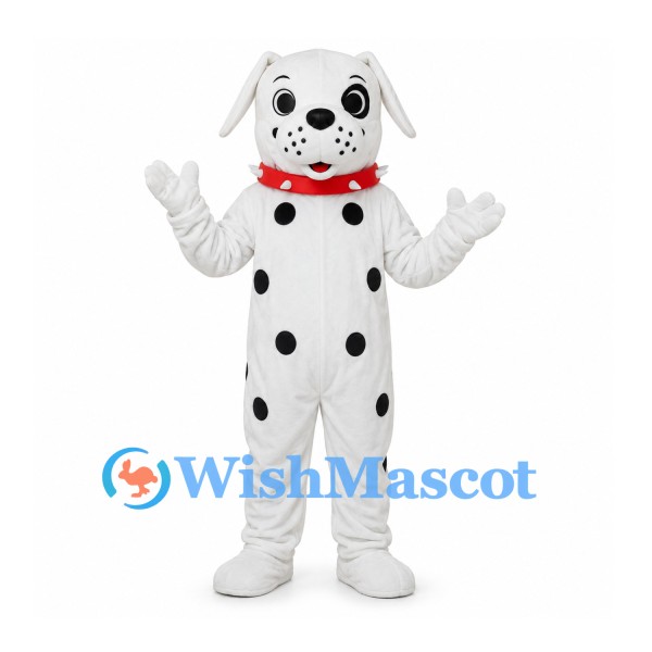 Dalmatian Dog Mascot Costume with Round Black Spots and Red Collar