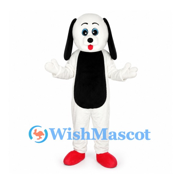 Dog Mascot Costume in White with Black Belly and Red Feet