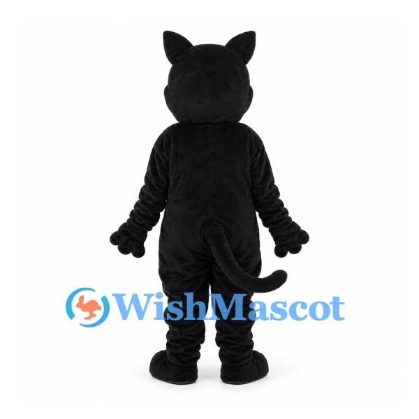 Cat Mascot Costume in Black with Long Tail and Yellow Eyes