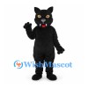 Cat Mascot Costume in Black with Long Tail and Yellow Eyes