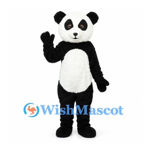 Panda Mascot Costume with Black Eye Patches and White Belly