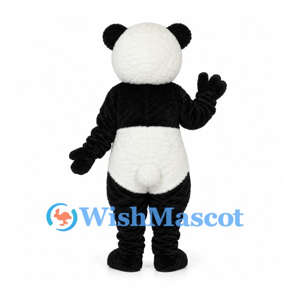 Panda Mascot Costume with Rounded White Belly and Black Limbs