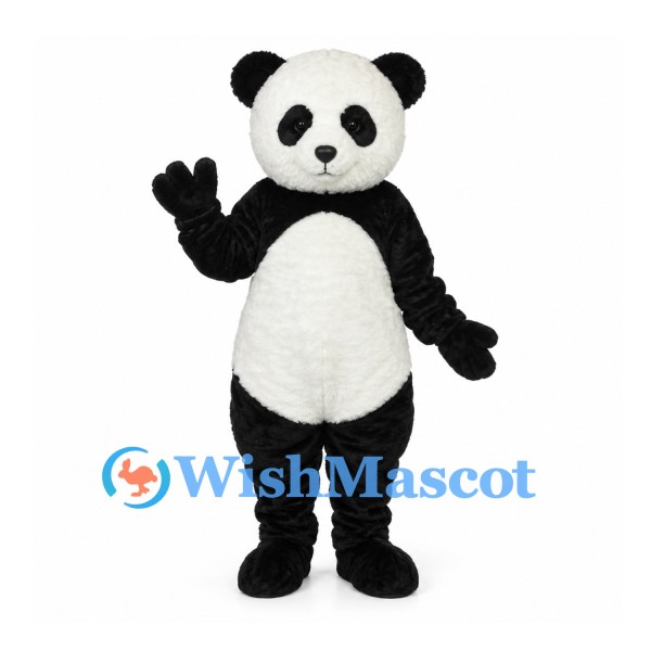 Panda Mascot Costume with Rounded White Belly and Black Limbs