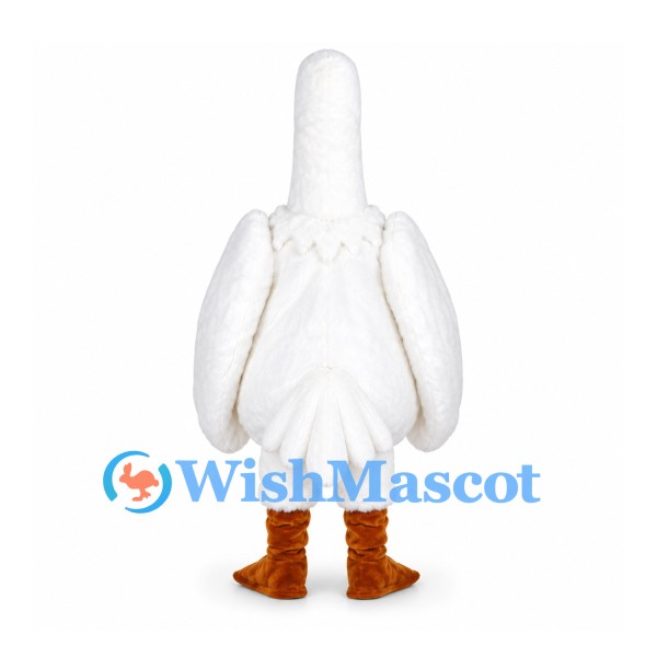 Goose Mascot Costume in White with Long Neck and Brown Feet