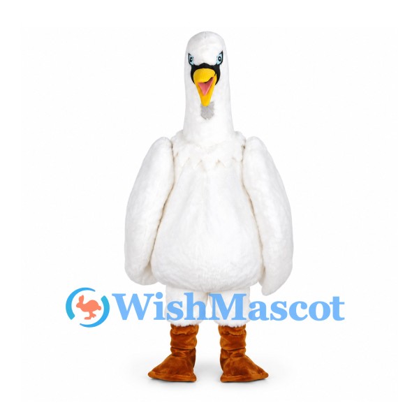 Goose Mascot Costume in White with Long Neck and Brown Feet