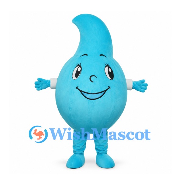Water Drop Mascot Costume in Blue with Smiling Face
