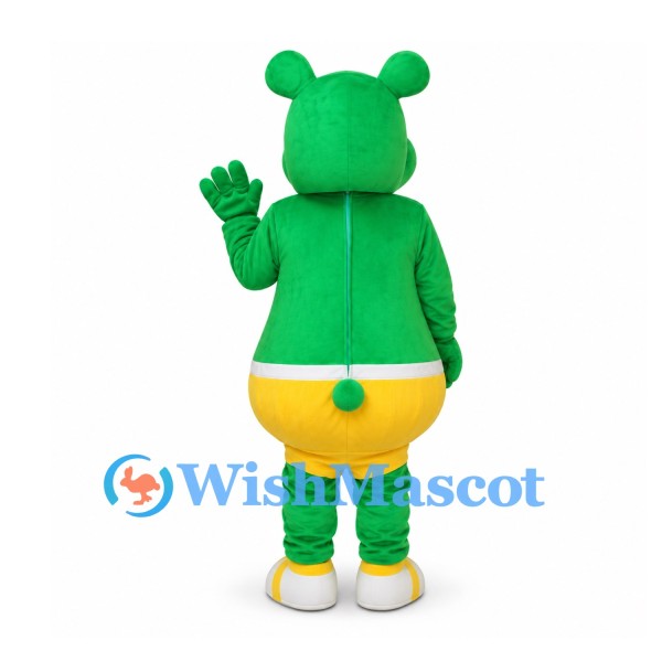 Bear Mascot Costume in Green with Yellow Shorts and Shoes