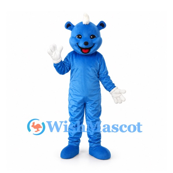 Bear Mascot Costume in Blue with White Gloves