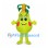 Pear Mascot Costume in Green with Leaf Crown and Pink Cheeks