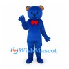 Bear Mascot Costume in Blue with Red Bow Tie