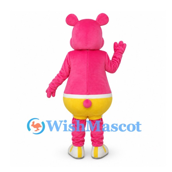Bear Mascot Costume in Pink with Yellow Shorts and Shoes