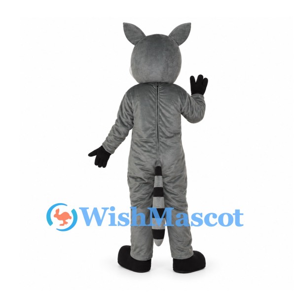 Raccoon Mascot Costume in Gray with Black Eye Mask and Striped Tail