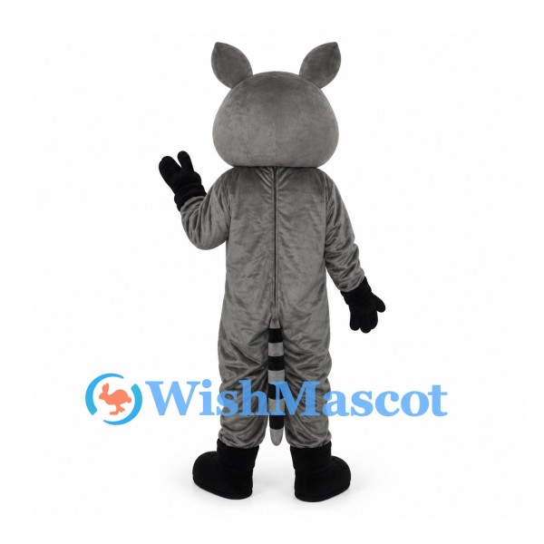 Raccoon Mascot Costume in Gray with White Belly and Ringed Tail