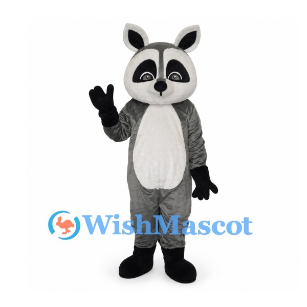 Raccoon Mascot Costume in Gray with White Belly and Ringed Tail