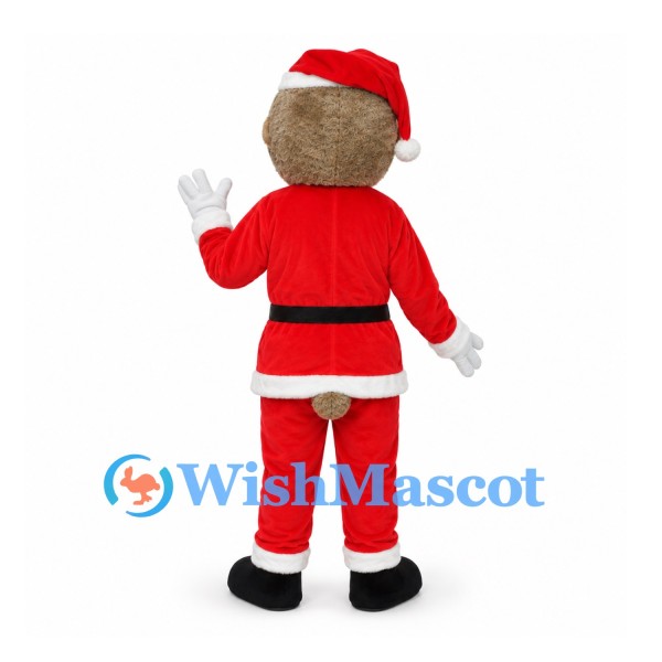 Bear Mascot Costume with Red Santa Suit and White Trim