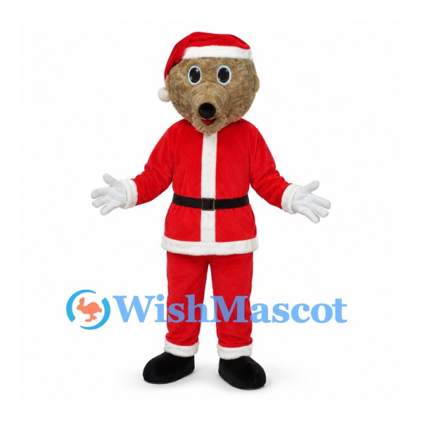 Bear Mascot Costume with Red Santa Suit and White Trim