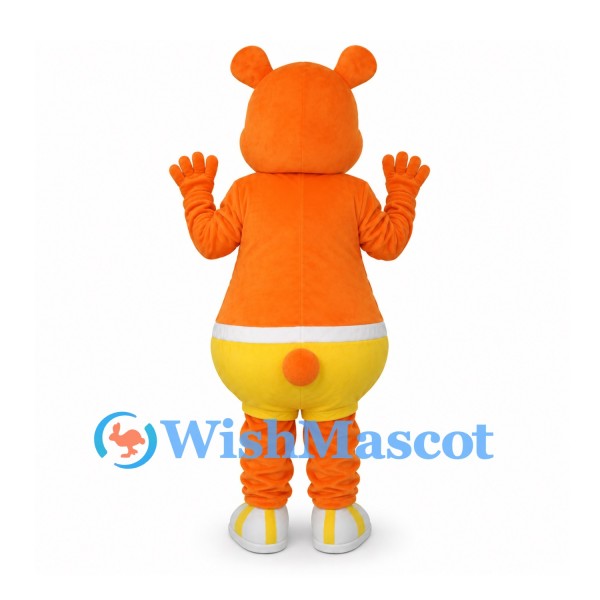 Bear Mascot Costume in Orange with Yellow Shorts and Shoes