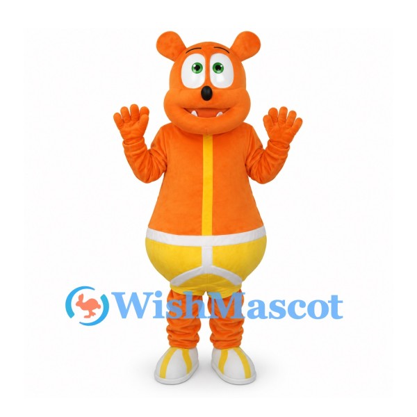 Bear Mascot Costume in Orange with Yellow Shorts and Shoes
