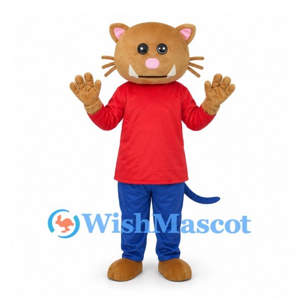 Cat Mascot Costume with Red Shirt and Blue Pants