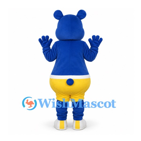 Bear Mascot Costume in Blue with Yellow Shorts and Shoes