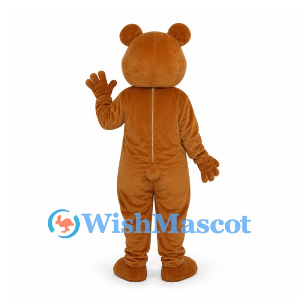 Bear Mascot Costume in Tan with Blue Eyes and Rounded Muzzle