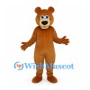 Bear Mascot Costume in Tan with Blue Eyes and Rounded Muzzle