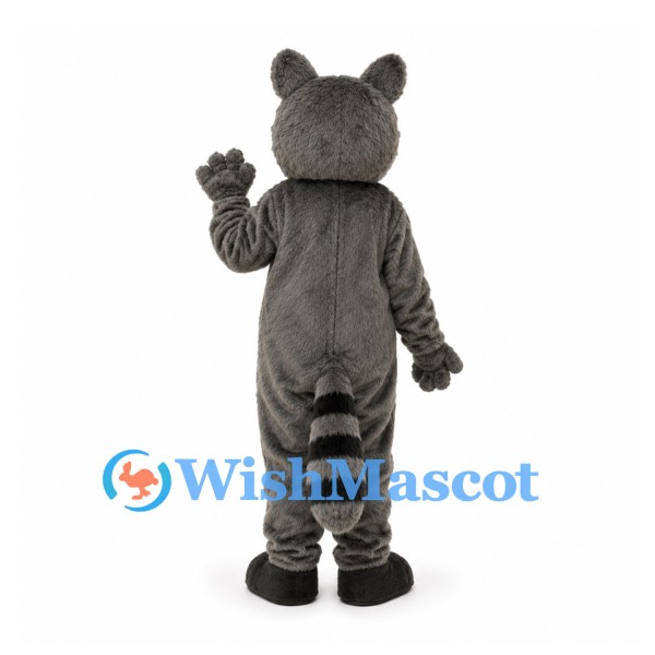 Raccoon Mascot Costume in Gray with Pink Tongue and Striped Tail
