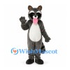 Raccoon Mascot Costume in Gray with Pink Tongue and Striped Tail