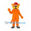 Cat Mascot Costume in Orange with Red Cap and Black Sneakers