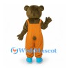 Bear Mascot Costume with Orange Overalls and Turquoise Pocket
