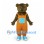 Bear Mascot Costume with Orange Overalls and Turquoise Pocket