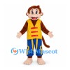 Monkey Mascot Costume with Yellow Vest and Blue Patterned Pants