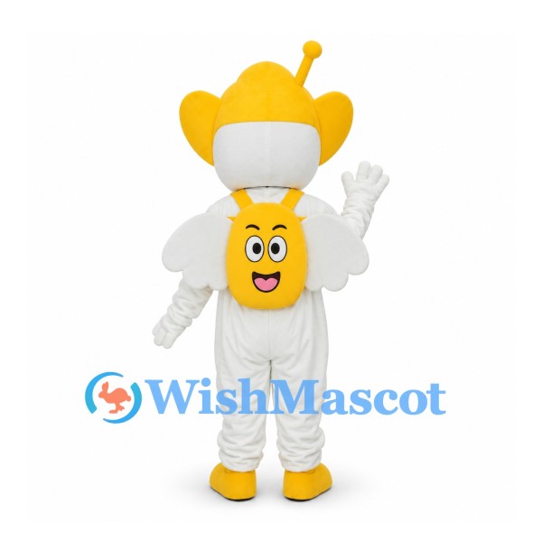 Flower Fairy Mascot Costume in White with Yellow Petal Head