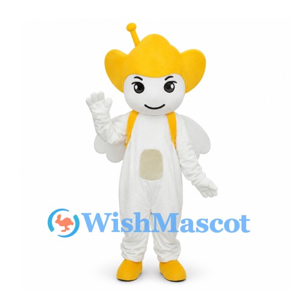 Flower Fairy Mascot Costume in White with Yellow Petal Head