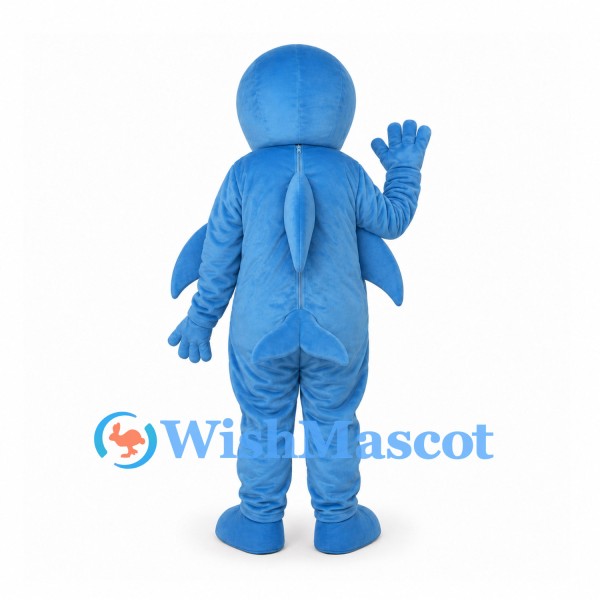 Shark Mascot Costume in Blue with White Belly and Side Fins