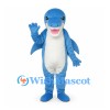 Shark Mascot Costume in Blue with White Belly and Side Fins