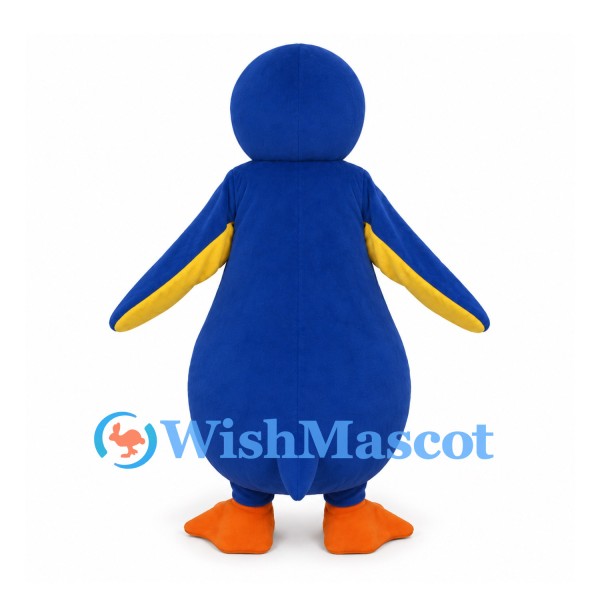 Penguin Mascot Costume in Blue with Rounded Yellow Belly
