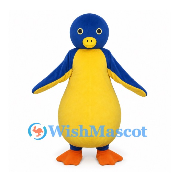 Penguin Mascot Costume in Blue with Rounded Yellow Belly