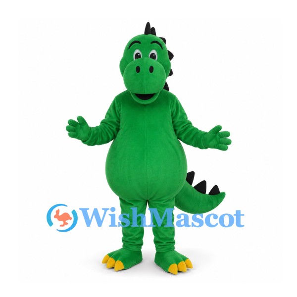 Dinosaur Mascot Costume in Green with Black Back Spikes