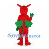 Dragon Mascot Costume in Red with Green Wings and Spines