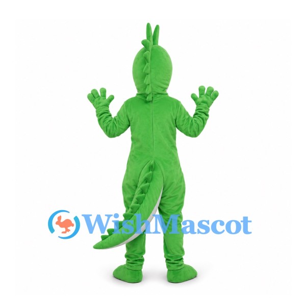 Dragon Mascot Costume in Green with White Belly and Long Tail